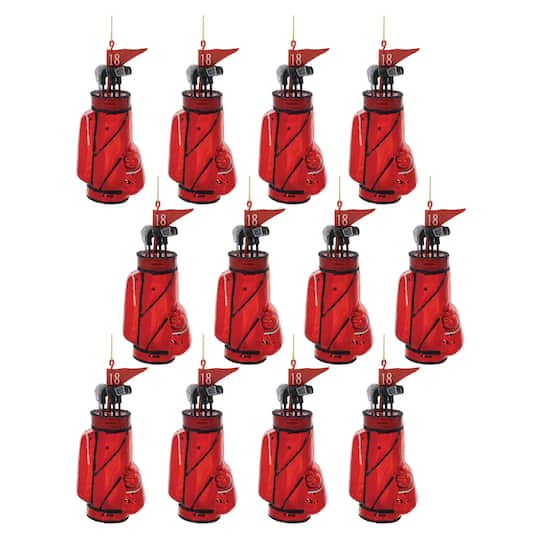94503DS 5.5 in. Glass Golf Clubs & Bag Ornament, Red & Black - Set of 12
